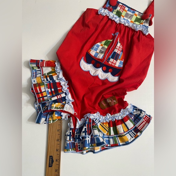 Millie Jay Spring Red Romper nautical Ruffle detail Toddler Girl 12 Months - Picture 5 of 15